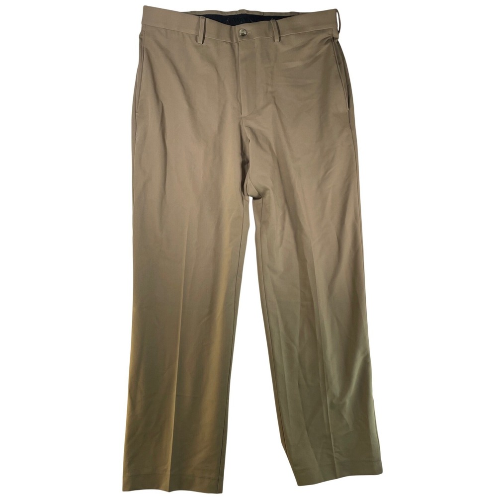 Savane Dress Pants Mens Tan Flat Front Performance Stretch Trousers 34x30